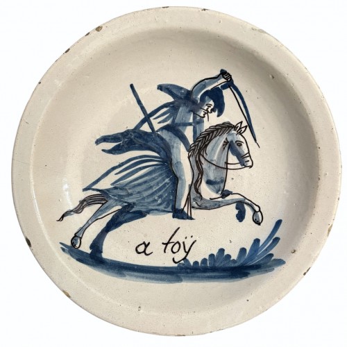 Two earthenware dishes decorated with horsemen Northern France 18th century - 