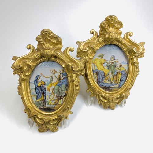 Paire de plaques en majolique - Sienne Bartholomeo Terchi début du XVIIIe siècle - Céramiques, Porcelaines Style Louis XV