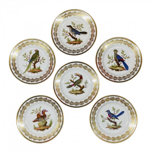 Six assiettes en porcelaine à décor d'oiseaux - Paris (Nast) début du XIXe siècle