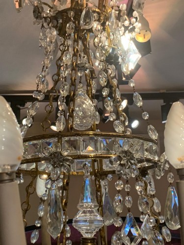Grand lustre à 16 lumières en bronze doré et cristal, fin XIXe siècle - Luminaires Style 
