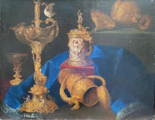 Meiffren Conte (1630 - 1705 ) - Nature Morte aux éléments d'Orfèvrerie  - Blue Antique - Enzo Gironi 