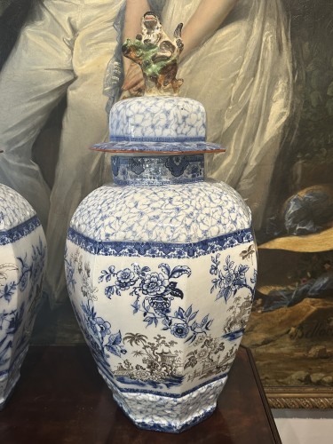 Paire de grandes potiches bleue et blanche, Japon XIXe iècle - Arts d