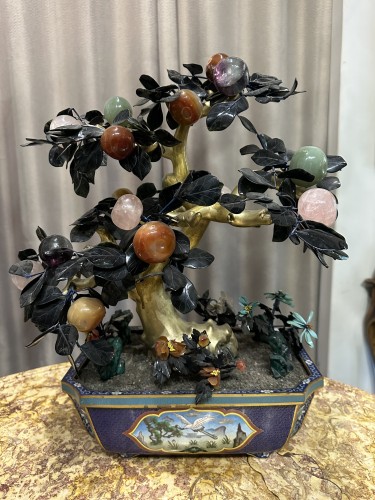 Paire d'arbres en pierres dures et cloisonné, Chine 20e siècle - Arts d
