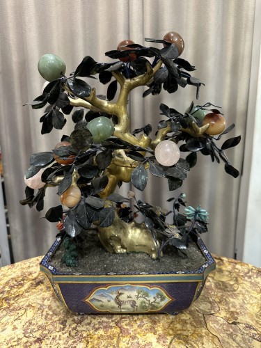 Paire d'arbres en pierres dures et cloisonné, Chine 20e siècle - Blue Antique - Enzo Gironi 