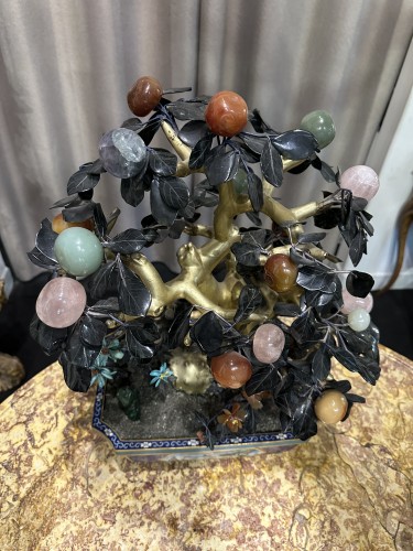 XXe siècle - Paire d'arbres en pierres dures et cloisonné, Chine 20e siècle