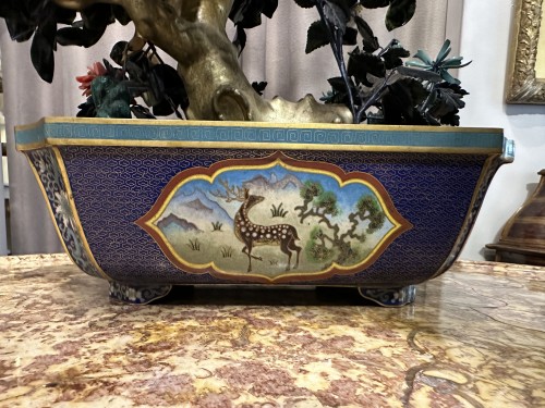 Paire d'arbres en pierres dures et cloisonné, Chine 20e siècle - 