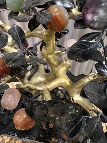  - Paire d'arbres en pierres dures et cloisonné, Chine 20e siècle