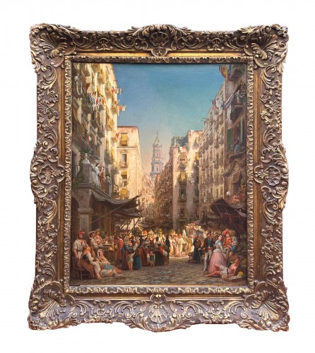 Ernest de Landerset (1832-1907) « Scène de marché à Naples »