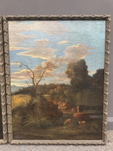 XVIIIe siècle - Suite de quatre paysages animés, école italienne du XVIIIe siècle