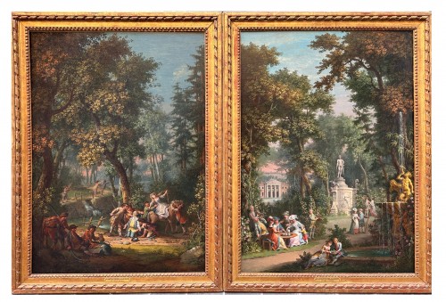Paire de paysages animés, attribué à COLOMBO Giovanni Battista (1717 - 1793)