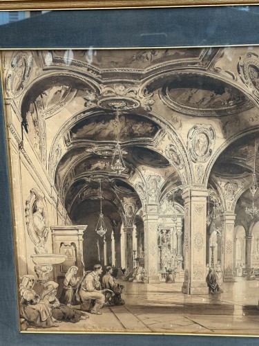 Tableaux et dessins Dessin, Aquarelle & Pastel - Vianelli Achille (1803 - 1894)  - Dôme de Salerno 1860