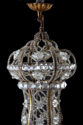 Paire de lustres du XIXe siècle à 12 lumières en fer doré et pampilles - Blue Antique - Enzo Gironi 