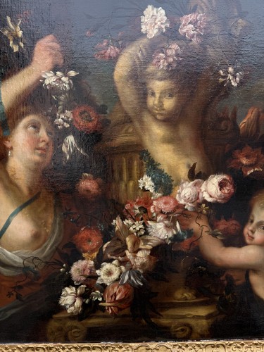 Tableaux et dessins Tableaux XVIIe siècle - Vénus et Amours tenant guirlandes de fleurs - 17e siècle, Attribué à PIOLA Domenico (1627-1703)