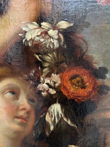 Antiquités - Vénus et Amours tenant guirlandes de fleurs - 17e siècle, Attribué à PIOLA Domenico (1627-1703)