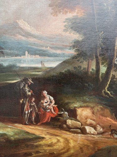 Paysage animé à la cascade - École Italienne du XVIIIe siècle attribué à V. A. Cignaroli (1730-1800) - Tableaux et dessins Style 
