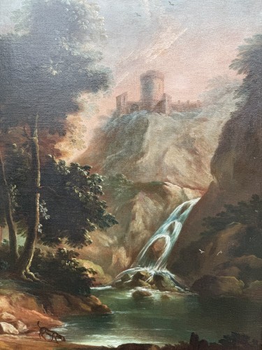 Tableaux et dessins Tableaux XVIIIe siècle - Paysage animé à la cascade - École Italienne du XVIIIe siècle attribué à V. A. Cignaroli (1730-1800)