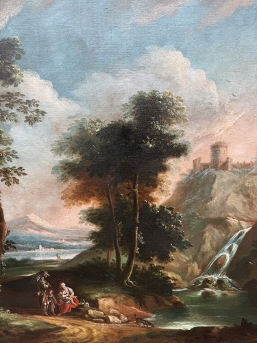 XVIIIe siècle - Paysage animé à la cascade - École Italienne du XVIIIe siècle attribué à V. A. Cignaroli (1730-1800)