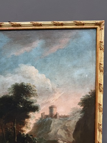 Antiquités - Paysage animé à la cascade - École Italienne du XVIIIe siècle attribué à V. A. Cignaroli (1730-1800)
