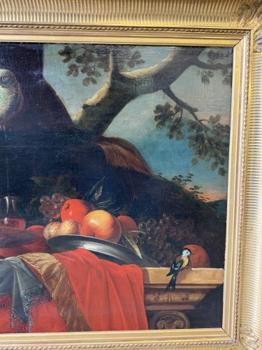 Antiquités - Nature morte au perroquet, école française du XVIIe siècle attribué à Meiffren CONTE (1630-1705)