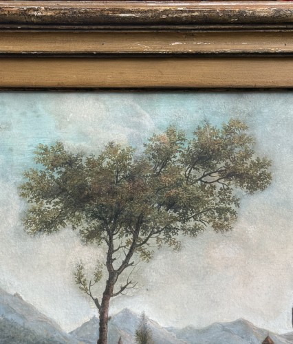 Tableaux et dessins Dessin, Aquarelle & Pastel - Pysage animé à la rivière, Gouache du XVIIIe siècle