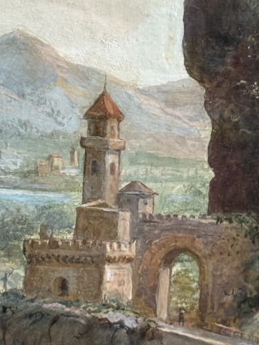 XVIIIe siècle - Pysage animé à la rivière, Gouache du XVIIIe siècle