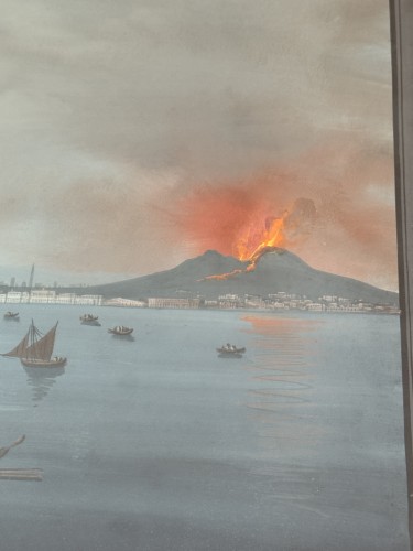 Grande gouache Napolitaine du XIXe siècle intitulée "il golfo di Napoli di notte"  - Tableaux et dessins Style 