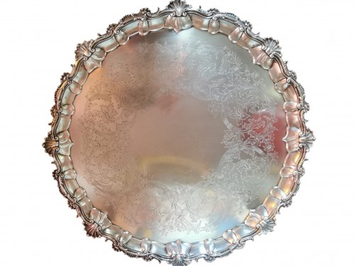 silverware & tableware  - Large 19th century silver tray stamped Hunt &amp; Roskell Late Storr &amp; Mortimer