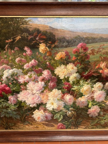 Tableaux et dessins Tableaux XIXe siècle - Gabriel Perrin - Nature morte aux fleurs et paysage