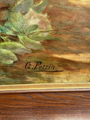 XIXe siècle - Gabriel Perrin - Nature morte aux fleurs et paysage