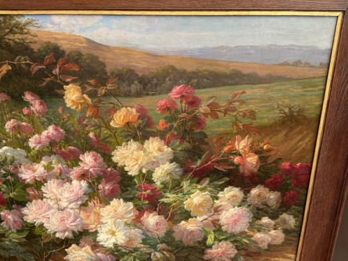 Antiquités - Gabriel Perrin - Nature morte aux fleurs et paysage
