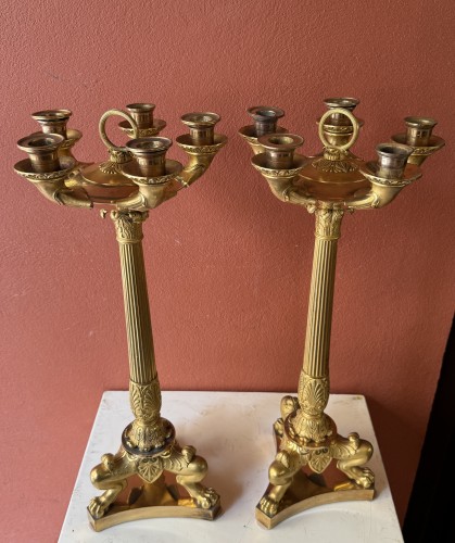 Paire de candélabres en bronze doré du XIXe siècle - Luminaires Style 