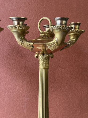 Antiquités - Paire de candélabres en bronze doré du XIXe siècle