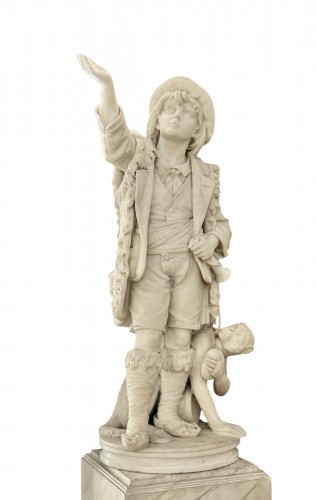 BAZZANTI Pietro Sculpture en marbre représentant "Jeune saltimbanque et son singe "