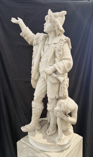 BAZZANTI Pietro Sculpture en marbre représentant "Jeune saltimbanque et son singe " - Sculpture Style 