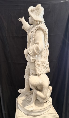 Sculpture Sculpture en Marbre - BAZZANTI Pietro Sculpture en marbre représentant "Jeune saltimbanque et son singe "