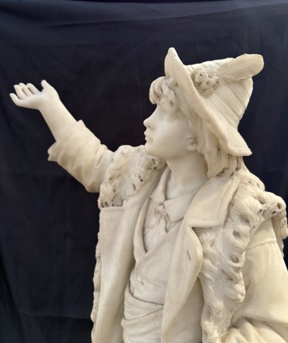 BAZZANTI Pietro Sculpture en marbre représentant "Jeune saltimbanque et son singe " - 