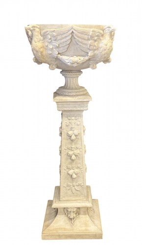Vasque sur colonne en marbre blanc de Carrare, fin XIX° siècle