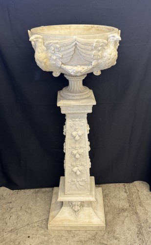 Vasque sur colonne en marbre blanc de Carrare, fin XIXe siècle - Blue Antique - Enzo Gironi 
