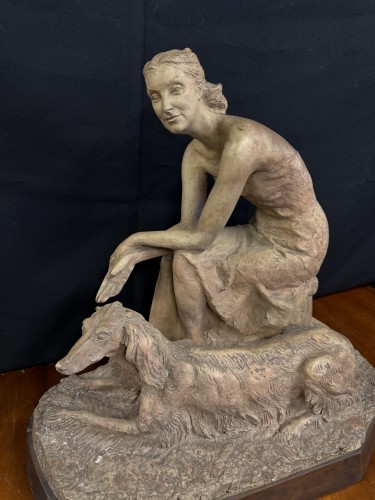 Giandomenico DE MARCHIS (1893-1967) - Femme au lévrier  - Blue Antique - Enzo Gironi 