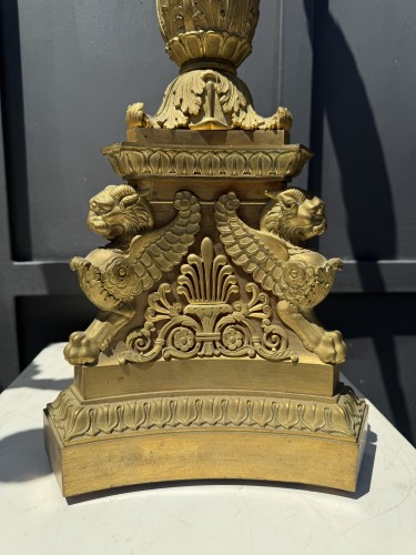 Paire de grands candélabres en bronze doré à six lumières - Epoque début XIX° siècle - Blue Antique - Enzo Gironi 