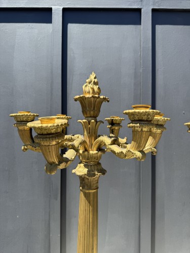 XIXe siècle - Paire de grands candélabres en bronze doré à six lumières - Epoque début XIX° siècle