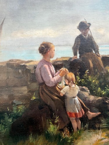 Tableaux et dessins Tableaux XIXe siècle - GAUD Léon (1844-1908) Pause au bord du lac 