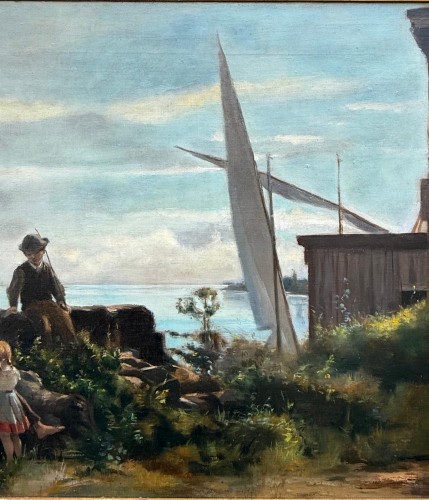 GAUD Léon (1844-1908) Pause au bord du lac  - Blue Antique - Enzo Gironi 