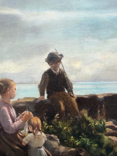 XIXe siècle - GAUD Léon (1844-1908) Pause au bord du lac 