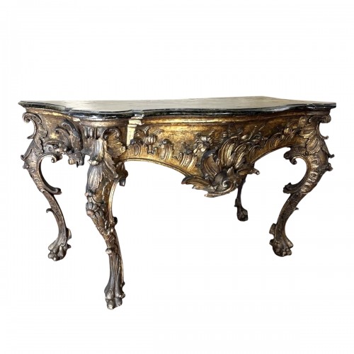Paire de grandes consoles en bois doré, Italie XVIIIe siècle