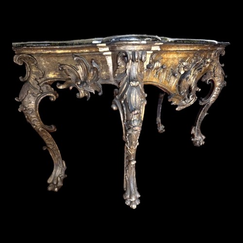Furniture  - Pair of large 18th century gilt-carved wooden consoles