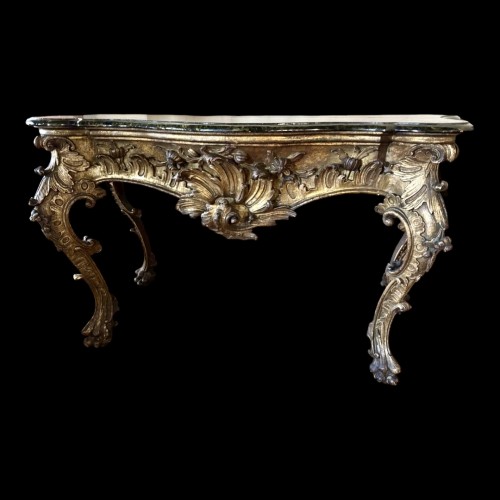 Pair of large 18th century gilt-carved wooden consoles - 