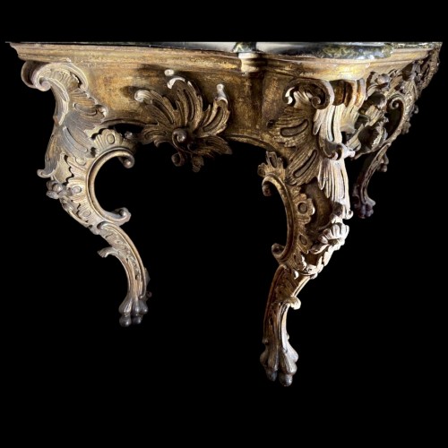 Pair of large 18th century gilt-carved wooden consoles - Louis XV