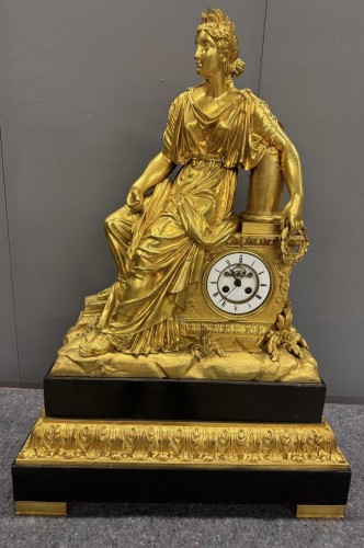 Grande pendule "Calliope" en bronze doré XIXe siècle - Horlogerie Style 