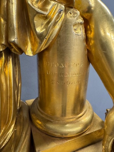 XIXe siècle - Grande pendule "Calliope" en bronze doré XIXe siècle